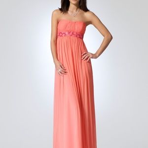 Strapless coral Cache evening gown in size 2